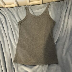 Gray medium tank top with scoop neck and silver buttons